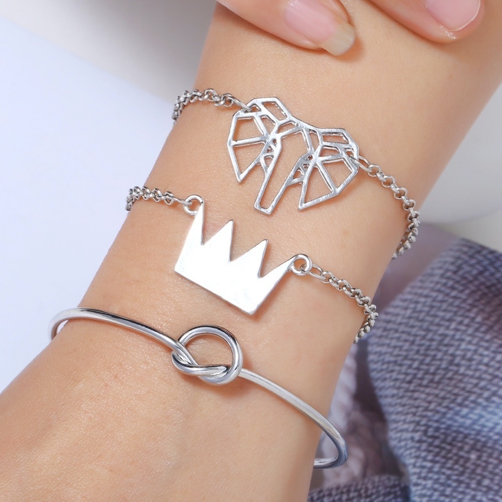 *ARIANWEN* 3-Pc Silver Elephant Fashion Bracelet Set
